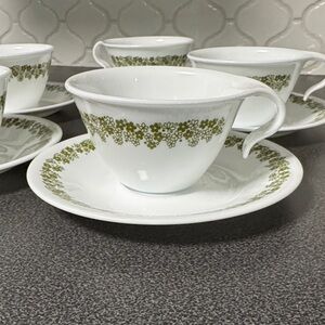 Corelle  Green Crazy Daisy set of five cups with saucers